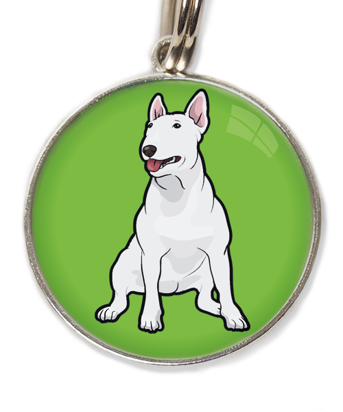 bull-terrier-wit-huisdierpenning-groen