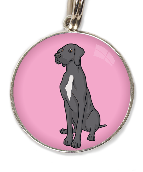 deense-dog-donker-grijs-witte-vlek-huisdierpenning-lichtroos