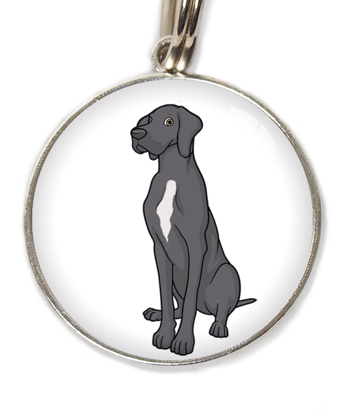 deense-dog-donker-grijs-witte-vlek-huisdierpenning-wit