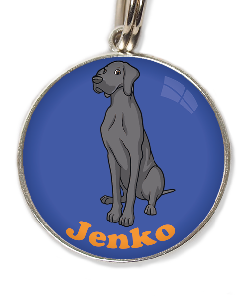 donker-grijs-deense-dog-met-naam-los-huisdierpenning-blauw