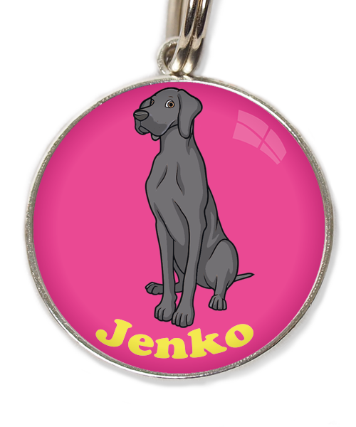 donker-grijs-deense-dog-met-naam-los-huisdierpenning-fushia