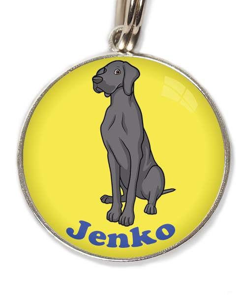 donker-grijs-deense-dog-met-naam-los-huisdierpenning-geel