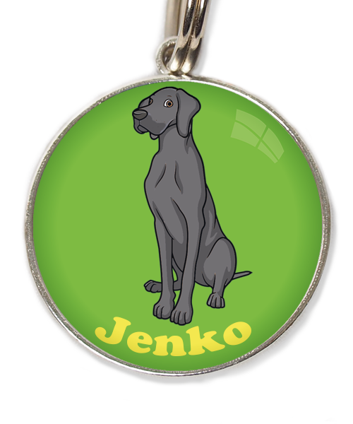 donker-grijs-deense-dog-met-naam-los-huisdierpenning-groen