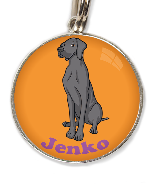 donker-grijs-deense-dog-met-naam-los-huisdierpenning-oranje