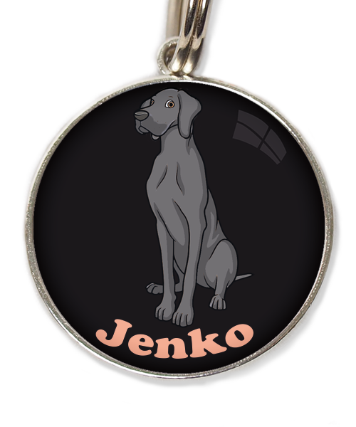 donker-grijs-deense-dog-met-naam-los-huisdierpenning-zwart