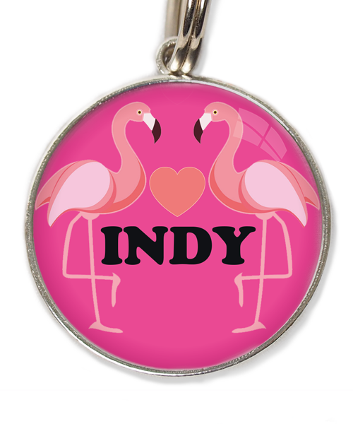 flamingo-love-hart-met-naam-huisdierpenning-fushia