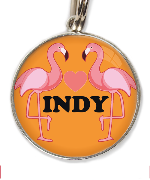 flamingo-love-hart-met-naam-huisdierpenning-oranje