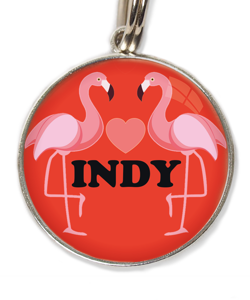 flamingo-love-hart-met-naam-huisdierpenning-rood