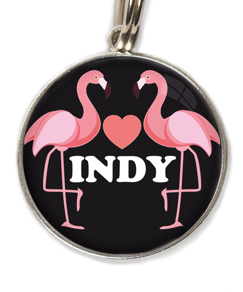 flamingo-love-hart-met-naam-huisdierpenning-zwart
