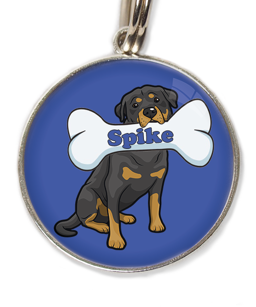 rottweiler-met-naam-been-huisdierpenning-blauw