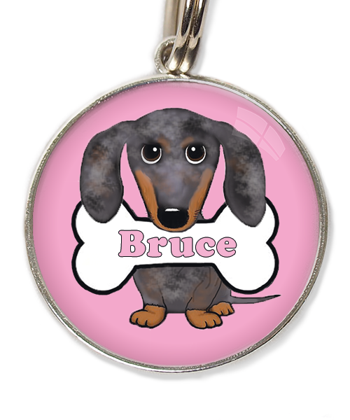 teckel gevlekt met naam huisdierpenning lichtroze