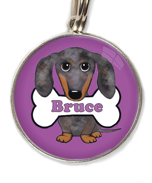 teckel gevlekt met naam huisdierpenning lilla