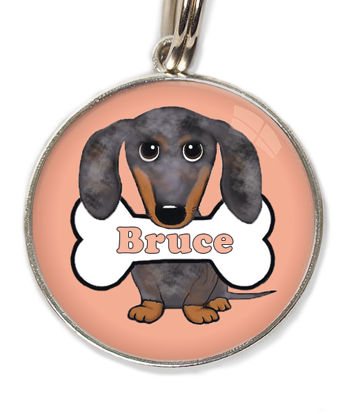 teckel gevlekt met naam huisdierpenning peach