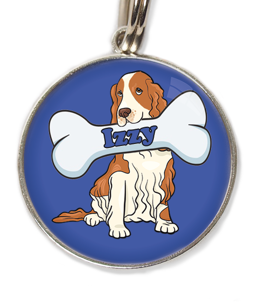 cocker-bruin-wit-met-naam-been-huisdierpenning-blauw