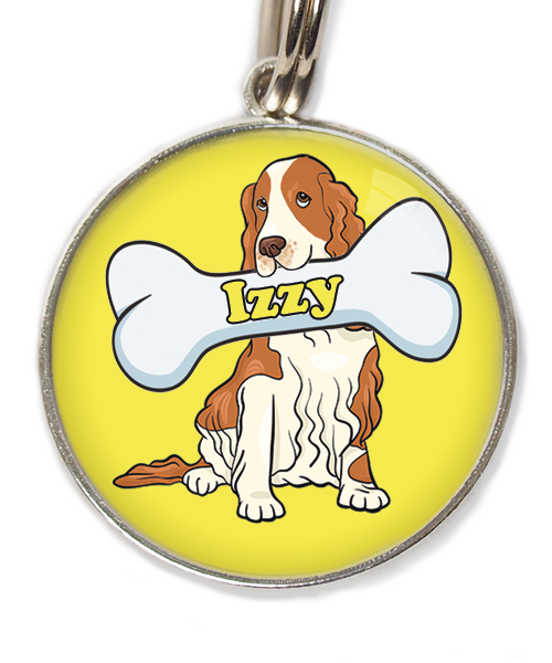 cocker-bruin-wit-met-naam-been-huisdierpenning-geel