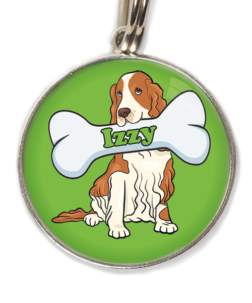 cocker-bruin-wit-met-naam-been-huisdierpenning-groen