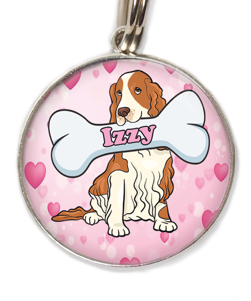 cocker-bruin-wit-met-naam-been-huisdierpenning-hartjes