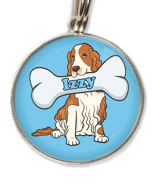 cocker-bruin-wit-met-naam-been-huisdierpenning-lichtblauw