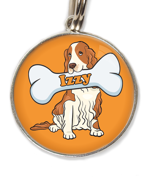 cocker-bruin-wit-met-naam-been-huisdierpenning-oranje