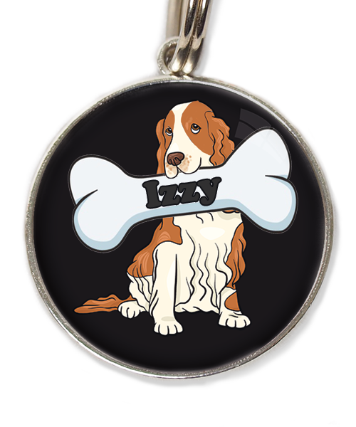 cocker-bruin-wit-met-naam-been-huisdierpenning-zwart