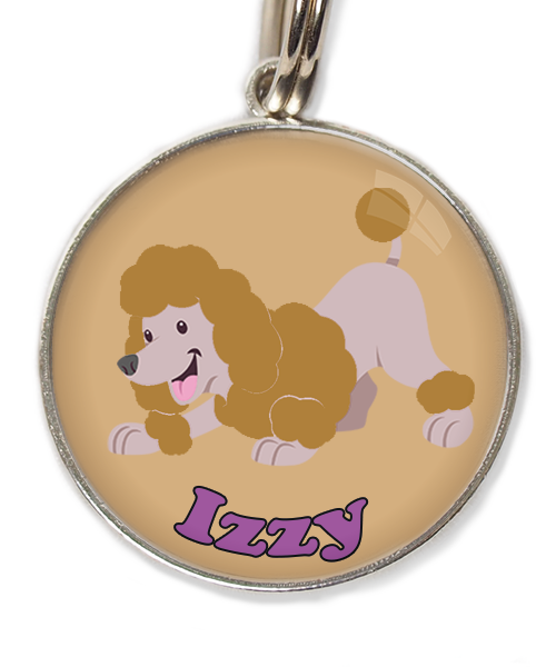 dwergdpoedel-buigend-bruin-met-naam-los-huisdierpenning-beige