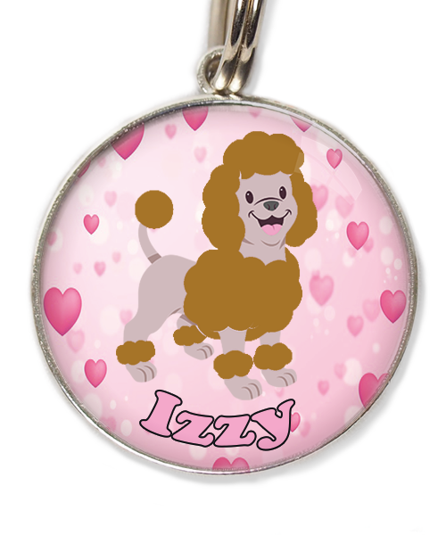 dwergpoedel-bruin-met-naam-los-huisdierpenning-hartjes