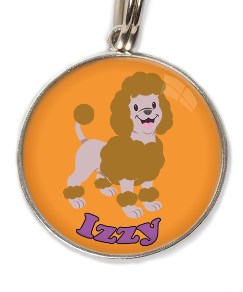 dwergpoedel-bruin-met-naam-los-huisdierpenning-oranje