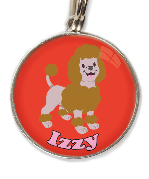 dwergpoedel-bruin-met-naam-los-huisdierpenning-rood