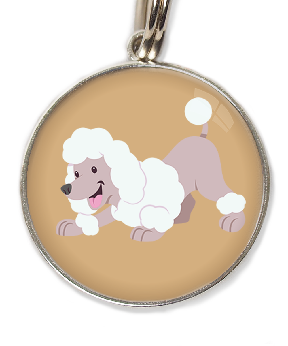 dwergpoedel-buigend-wit-huisdierpenning-beige