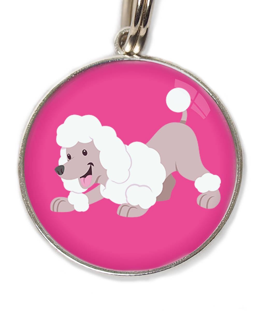 dwergpoedel-buigend-wit-huisdierpenning-fushia