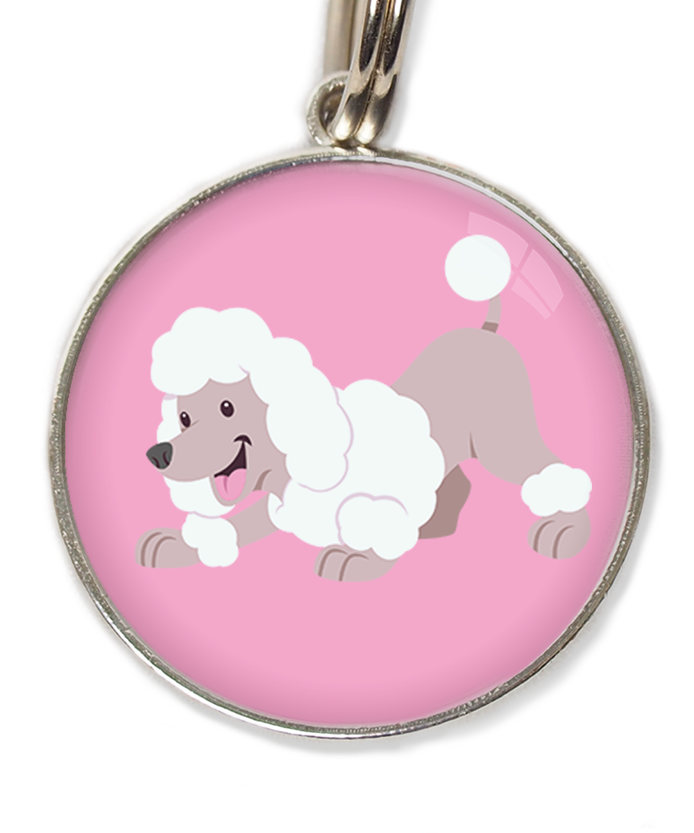 dwergpoedel-buigend-wit-huisdierpenning-lichtroos