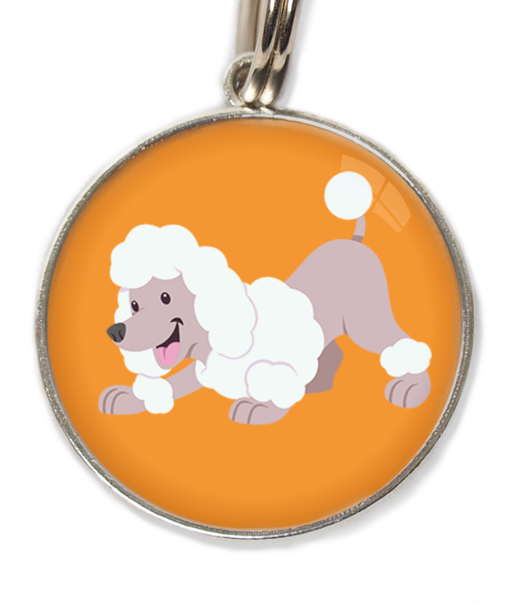 dwergpoedel-buigend-wit-huisdierpenning-oranje