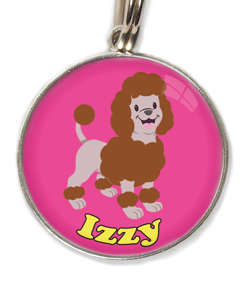 dwergpoedel-chocolade-met-naam-los-huisdierpenning-fushia