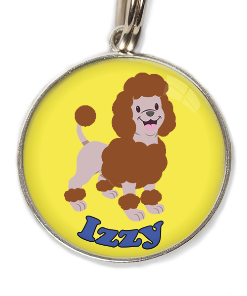 dwergpoedel-chocolade-met-naam-los-huisdierpenning-geel