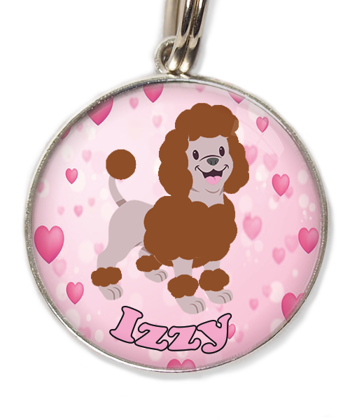 dwergpoedel-chocolade-met-naam-los-huisdierpenning-hartjes