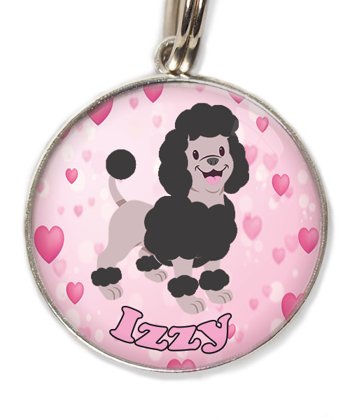 dwergpoodle-zwart-met-naam-los-huisdierpenning-hartjes