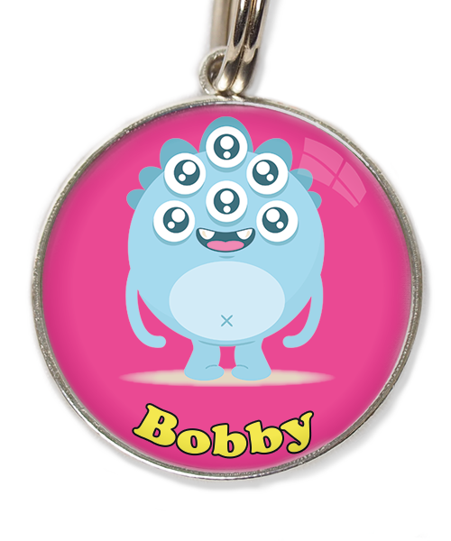 monster-blauw-met-naam-los-huisdierpenning-fushia