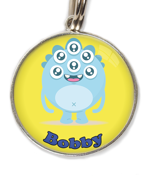 monster-blauw-met-naam-los-huisdierpenning-geel