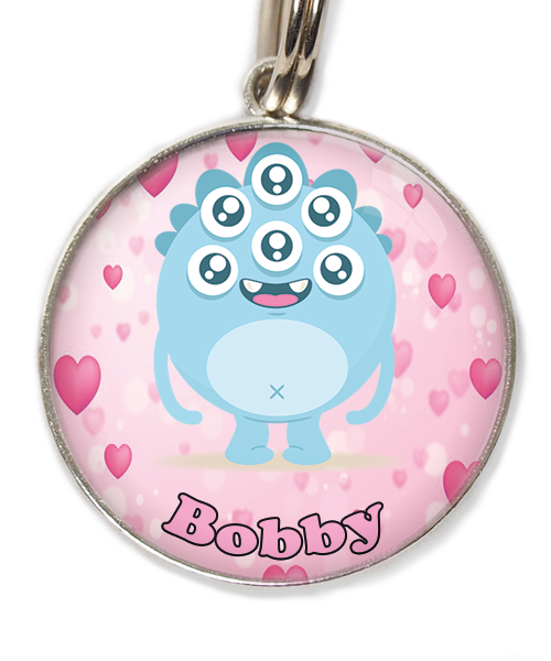 monster-blauw-met-naam-los-huisdierpenning-hartjes