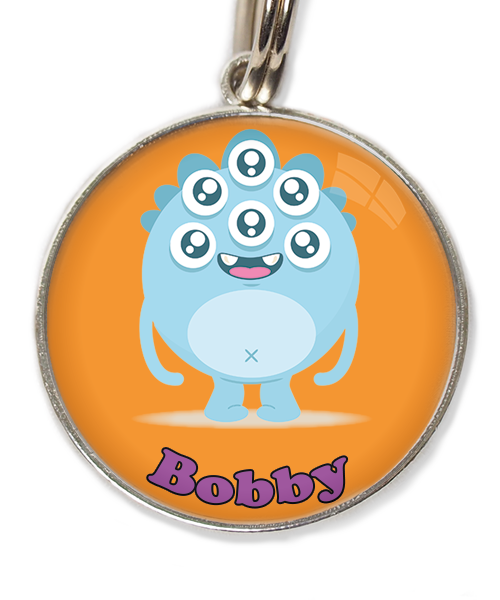 monster-blauw-met-naam-los-huisdierpenning-oranje