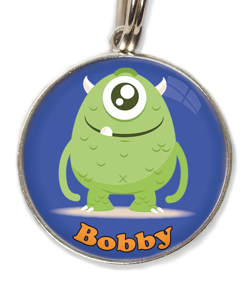 monster-groen-met-naam-los-huisdierpenning-blauw