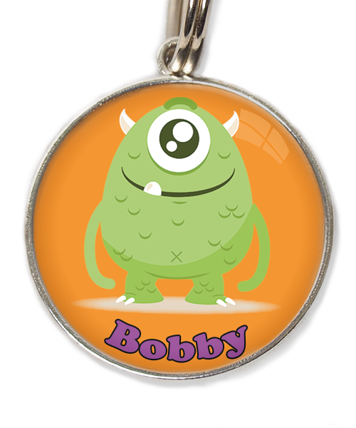 monster-groen-met-naam-los-huisdierpenning-oranje