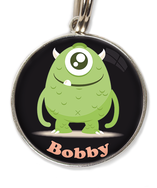 monster-groen-met-naam-los-huisdierpenning-zwart