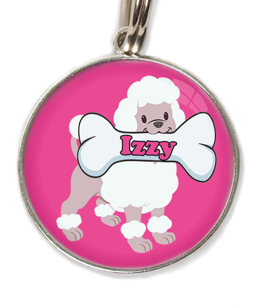 poodle-wit-met-naam-been-huisdierpenning-fushia