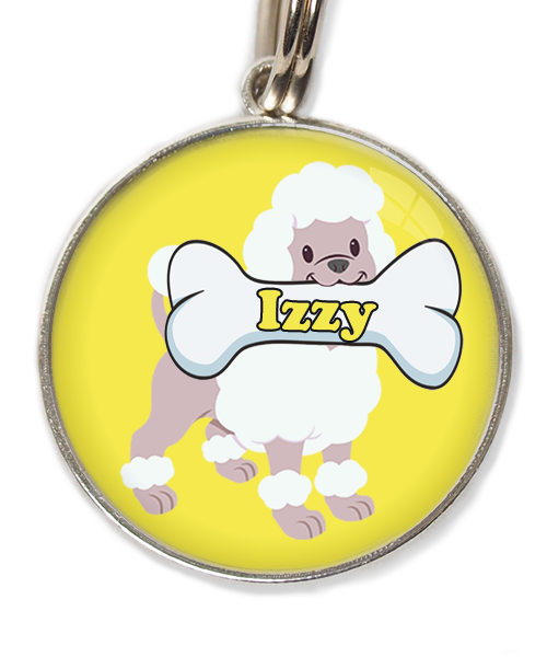 poodle-wit-met-naam-been-huisdierpenning-geel