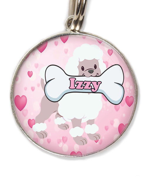 poodle-wit-met-naam-been-huisdierpenning-hartjes