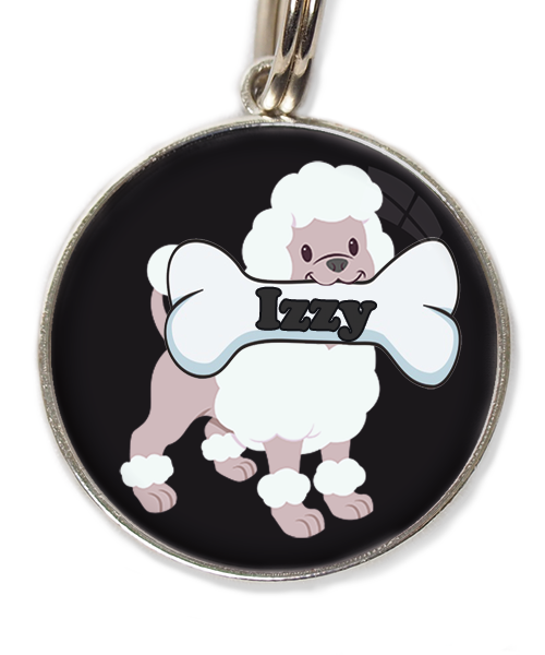 poodle-wit-met-naam-been-huisdierpenning-zwart