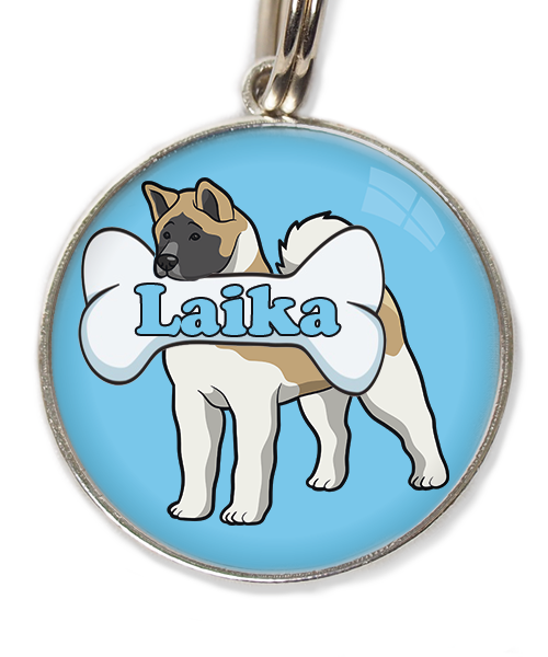 akita-met-naam-been-huisdierpenning-lichtblauw