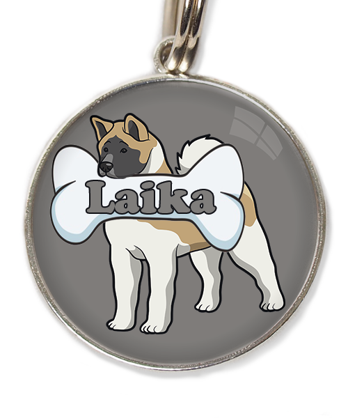 akita-met-naam-been-huisdierpenning-lichtgrijs