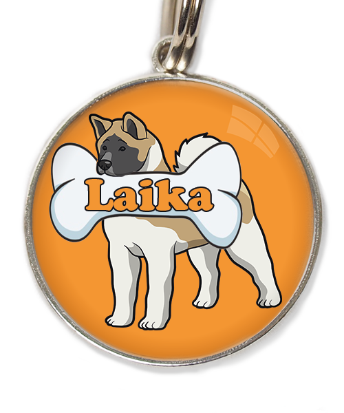 akita-met-naam-been-huisdierpenning-oranje